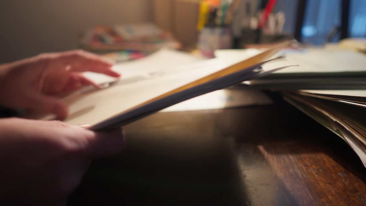 Administration secretary checks legal paperwork document file folders