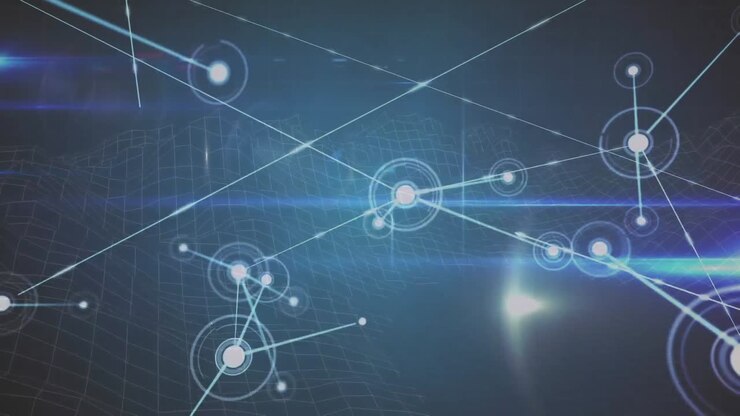 Animation of networks of connections over spinning mountains