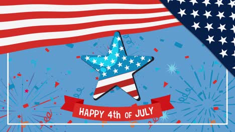 animated celebration of independence day with american flag, star, and fireworks. vibrant colors and dynamic transitions create a festive mood