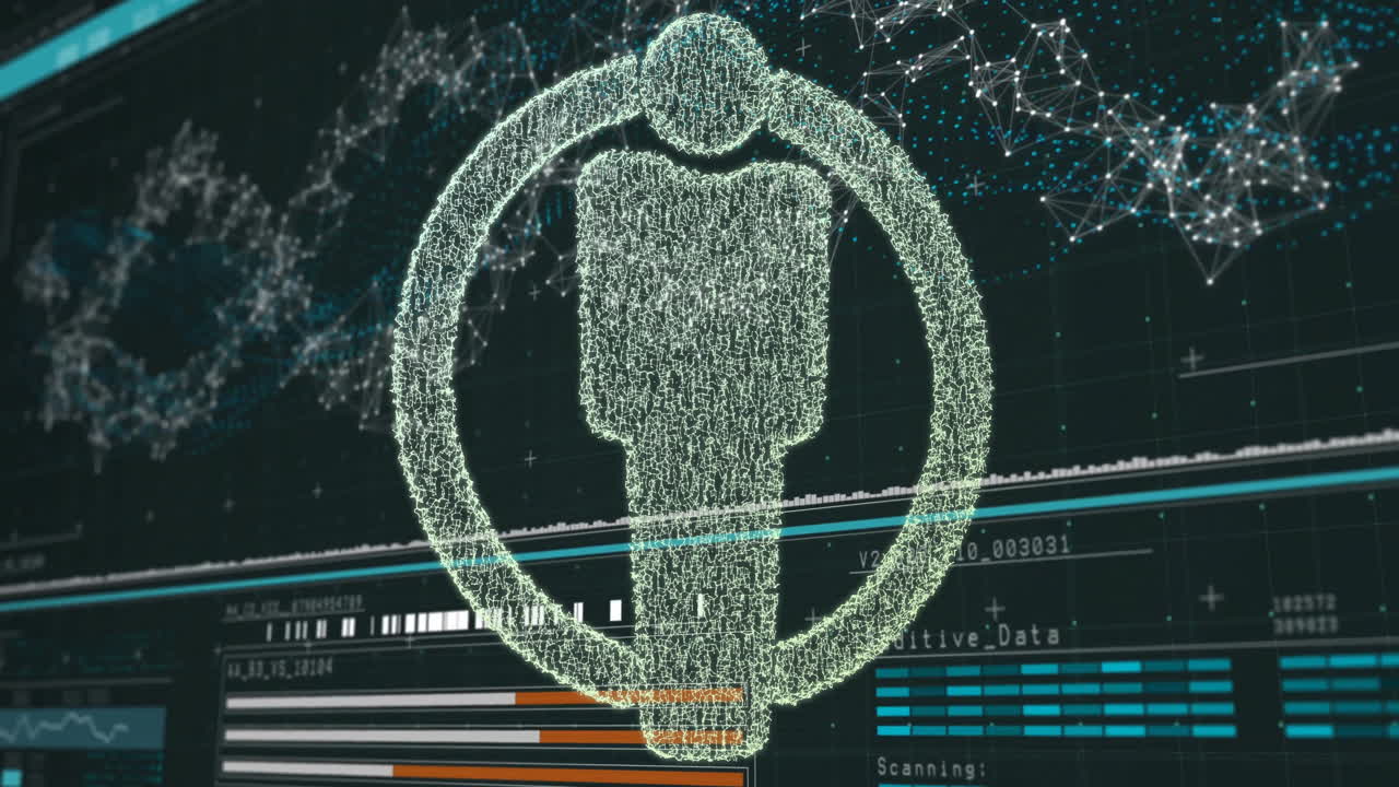 Digital figure icon over data processing and network connections animation