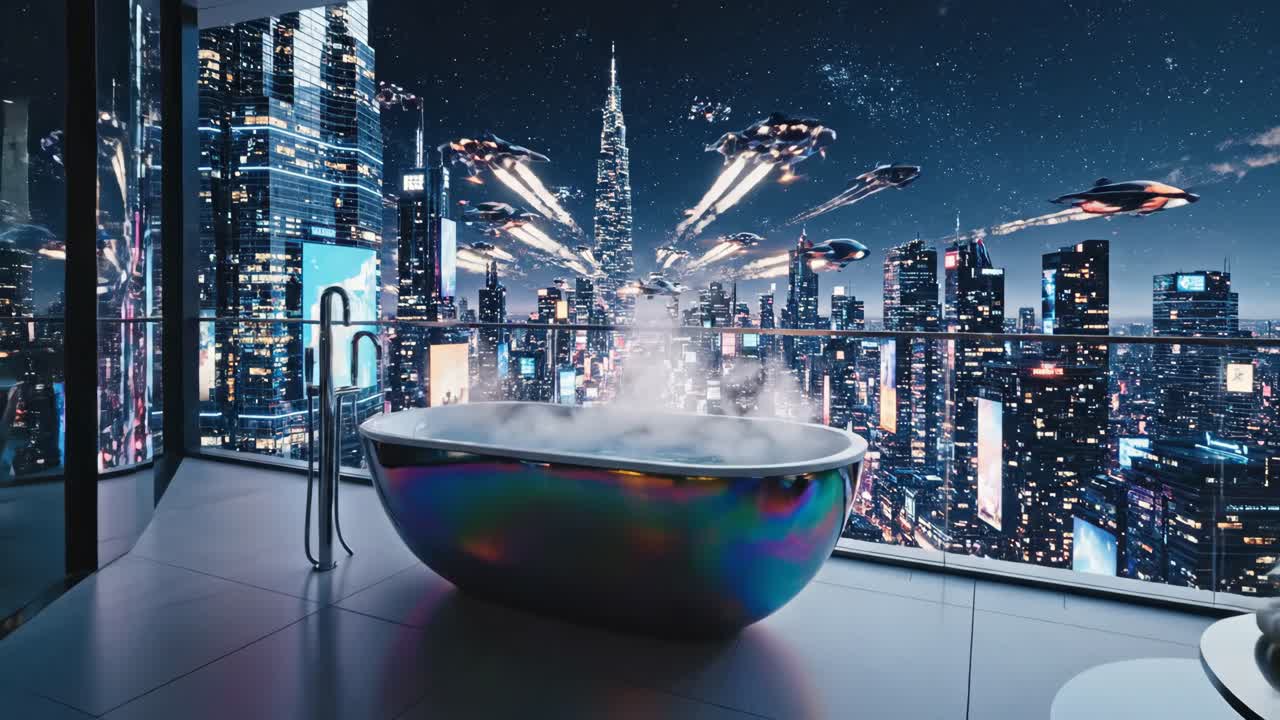 밤 에 미래적 인 도시 풍경