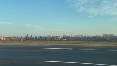 a pilot’s perspective while aligning the airplane ready for takeoff, in a cold winter morning