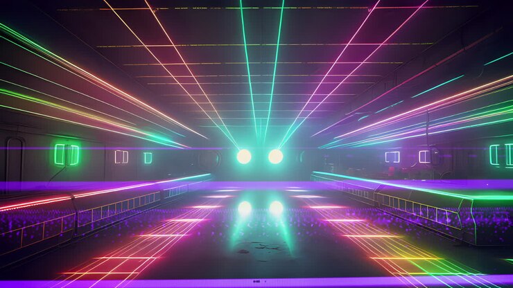 AI Cyberpunk city skyline with DJ tunrtables