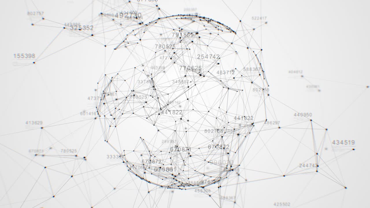 esfera de cuadrícula abstracta que gira en el espacio digital con múltiples conexiones y información que fluye. hermosa animación 3d en bucle. concepto tecnológico.