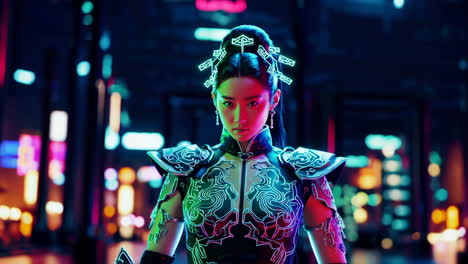 cyberpunk asian woman in armor