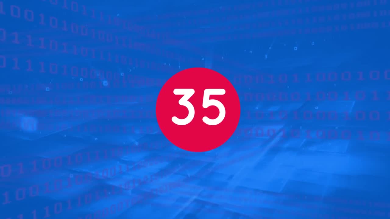 animación de números sobre el procesamiento de datos en fondo azul