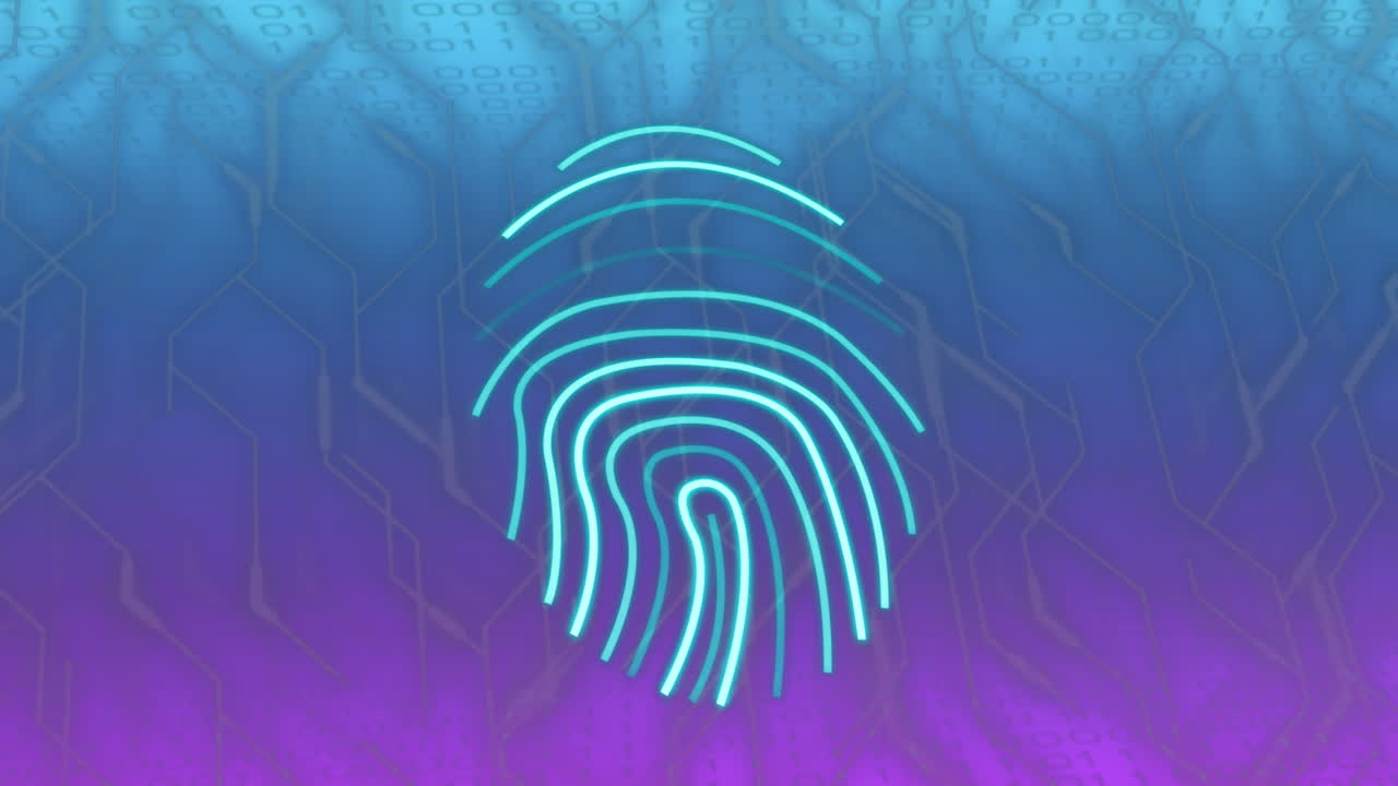 Animation of connections and data processing over circuit board and biometric fingerprint