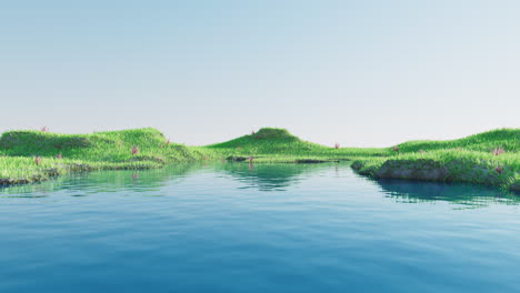 green grassland with lakes, 3d rendering.