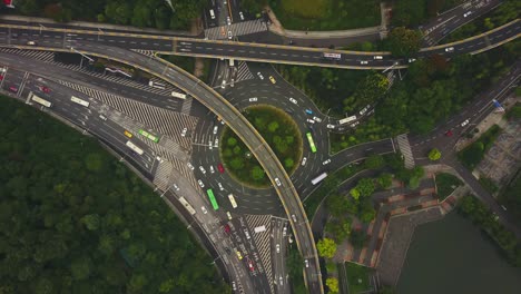 day time wuhan cityscape traffic road junction aerial panorama 4k china