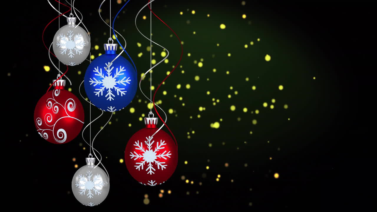 Animation of yellow spots over christmas baubles