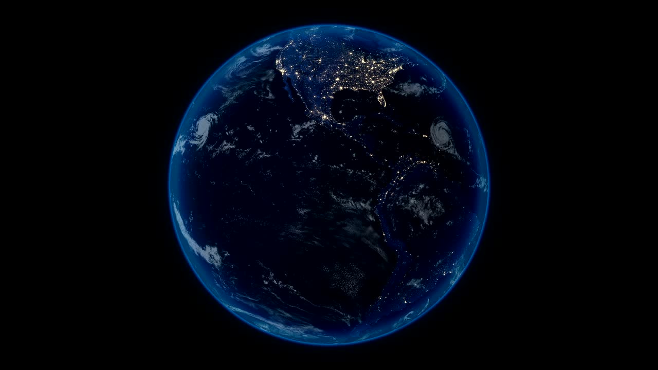 밤에 지구 행성, 우주에서 일반적인 시각