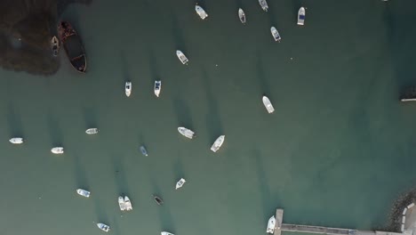 aerial view of a harbor with many small boats