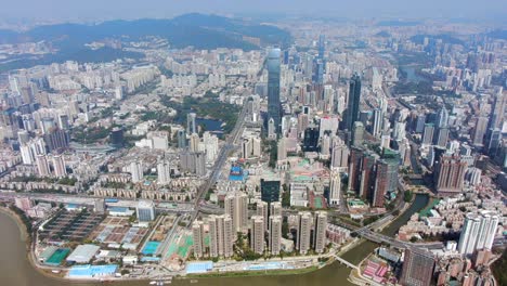 aerial view over shenzhen skyline on a beautiful clear day