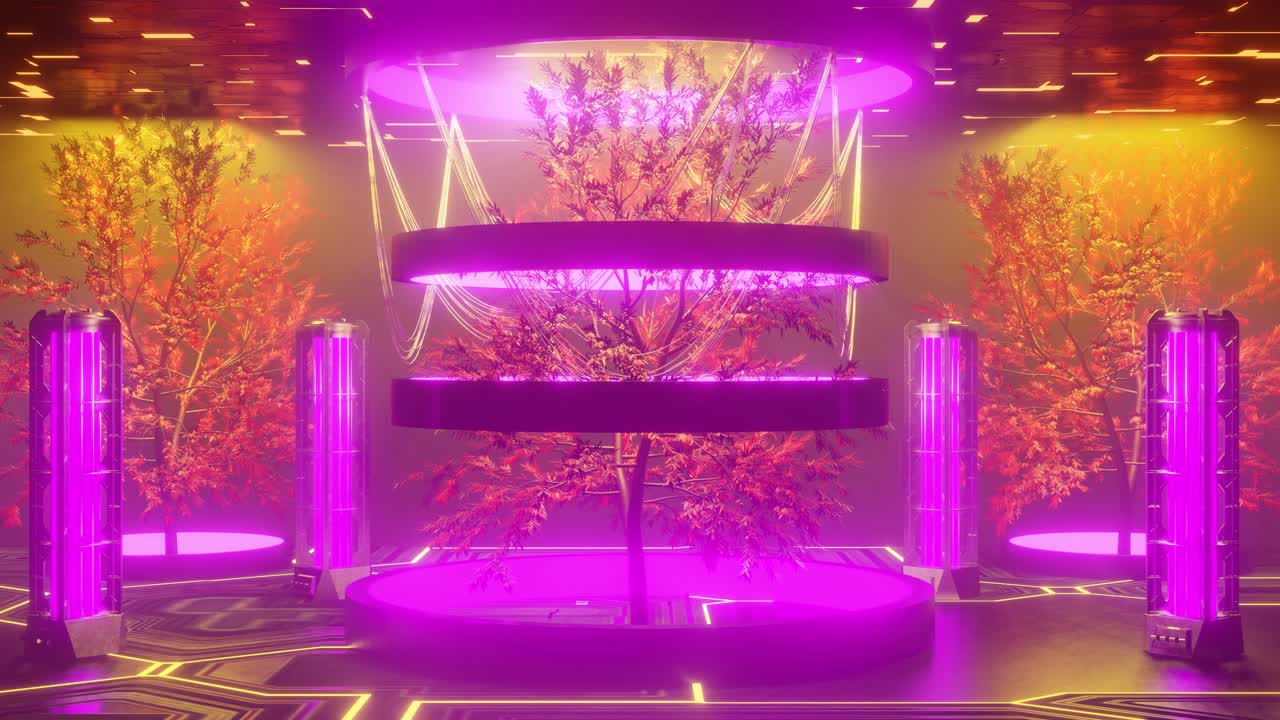 Futuristic Vertical Garden with Neon Lighting