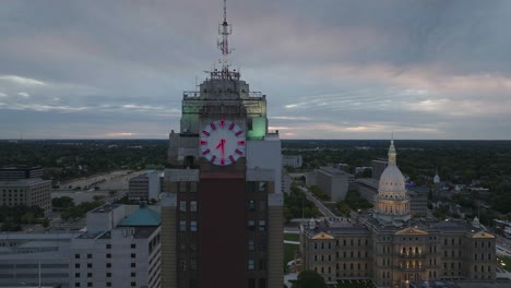 lansing michigan 4k aerial clock tower spin