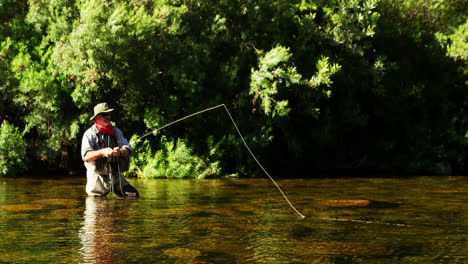 hombre pescando con la mosca en el río