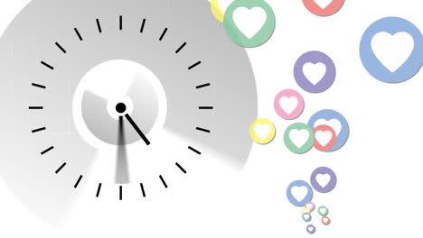 animación del reloj sobre los iconos de colores voladores
