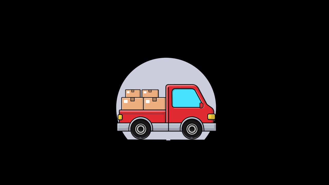 Animated Red Pickup Truck Loading and Delivering Boxes