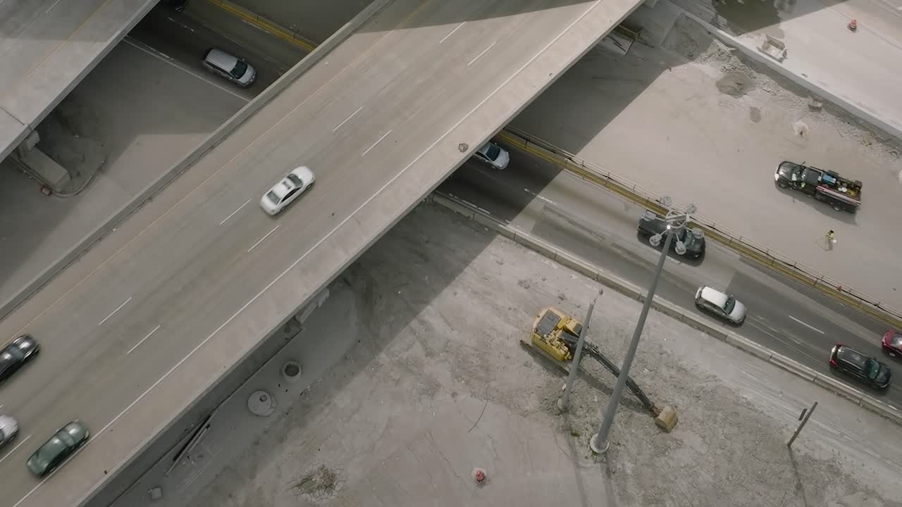 Chicago aerial view showing highways and traffic during the day