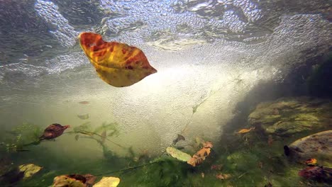 underwater, slow motion beyond break of a waterfall