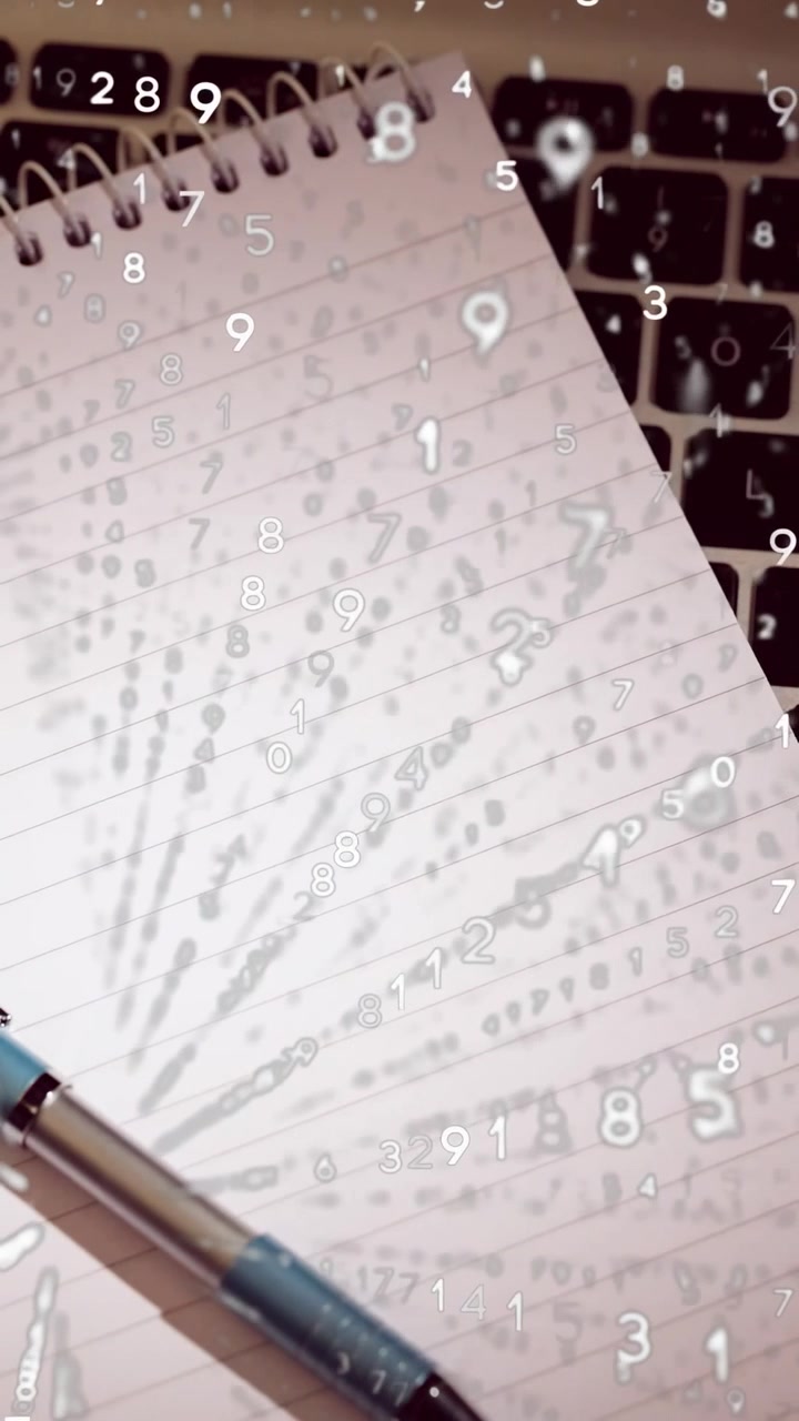 Spiral pad rotating while camera shifting showing keys pen ink stain numbers drifting for education