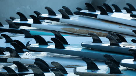 lots of surfboards lying in the shore of sokcho beach in south korea