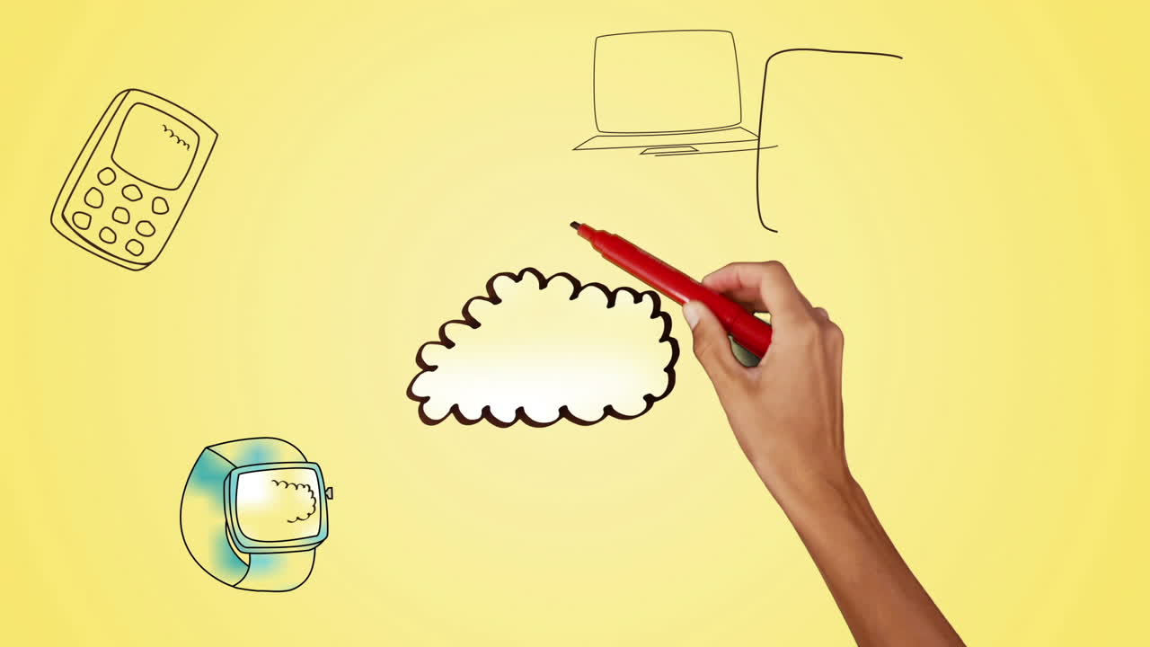 Hand drawing cloud with media devices
