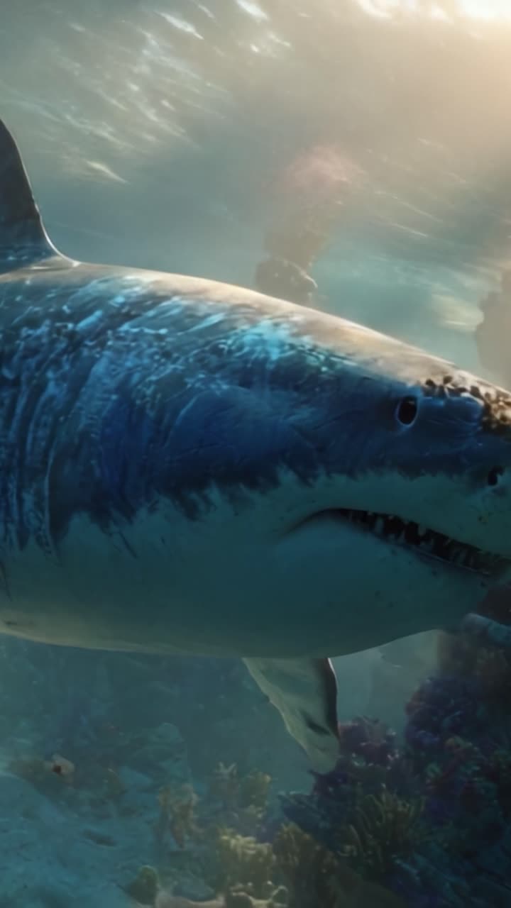 A Stunning Encounter with a Majestic Shark Underwater, Showcasing the Beauty and Power of Marine Life in an Enchanting Ocean Setting