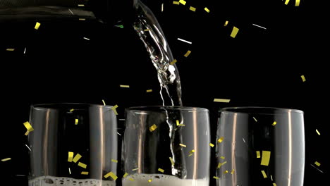 animation of gold confetti falling over glasses of champagne