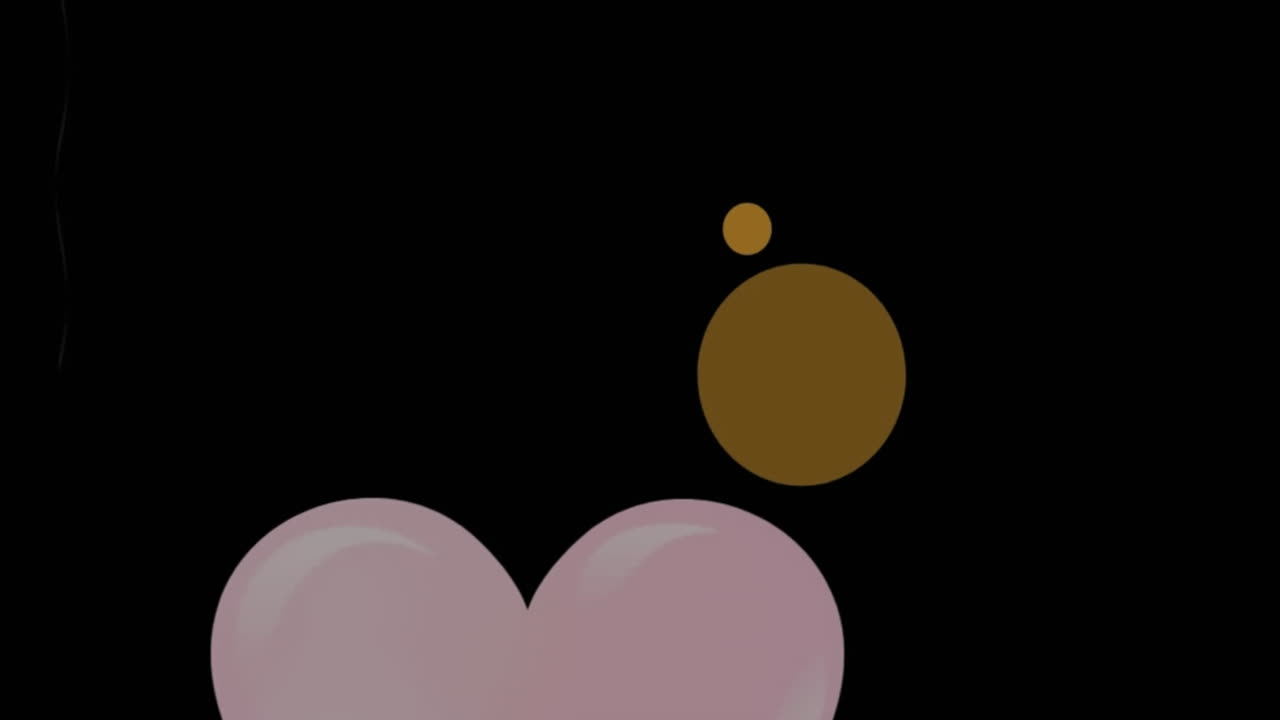 Animation of heart shaped balloons and circles moving up on black background