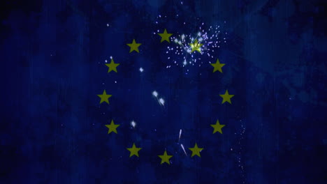 fireworks in the sky with eu flag