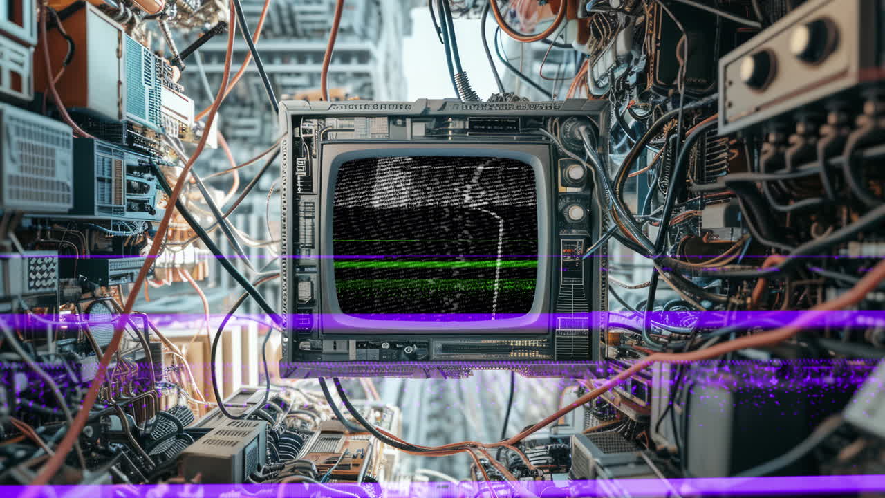 televisores retro con texturas de fallo de película superpuestas