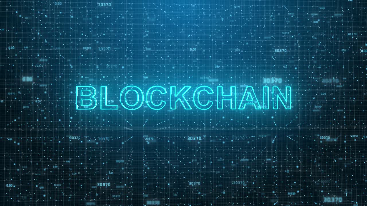 Blockchain-koncept over blå futuristisk baggrund