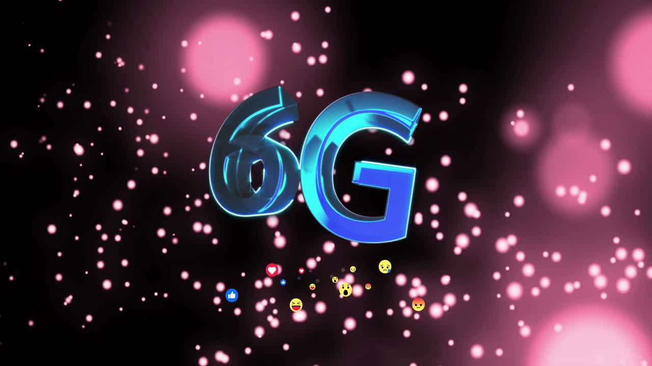 디지털 이모지 아이콘 위에 6g 텍스트의 애니메이션