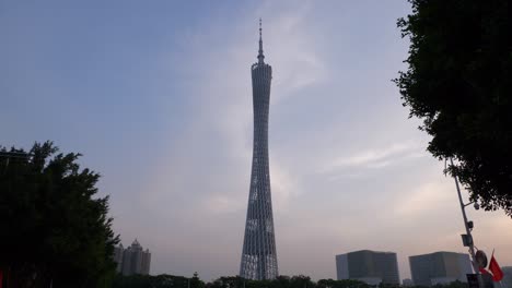 sunset time guangzhou city famous canton tower front walking panorama 4k china