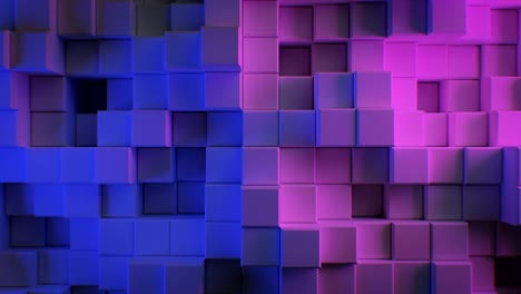 beautiful abstract cubes in blue and purple ultraviolet light looped 3d animation. color wall moving seamless background