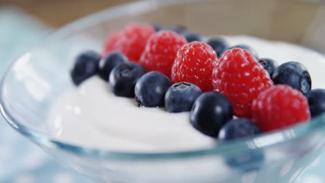 fruit ice cream on wooden table