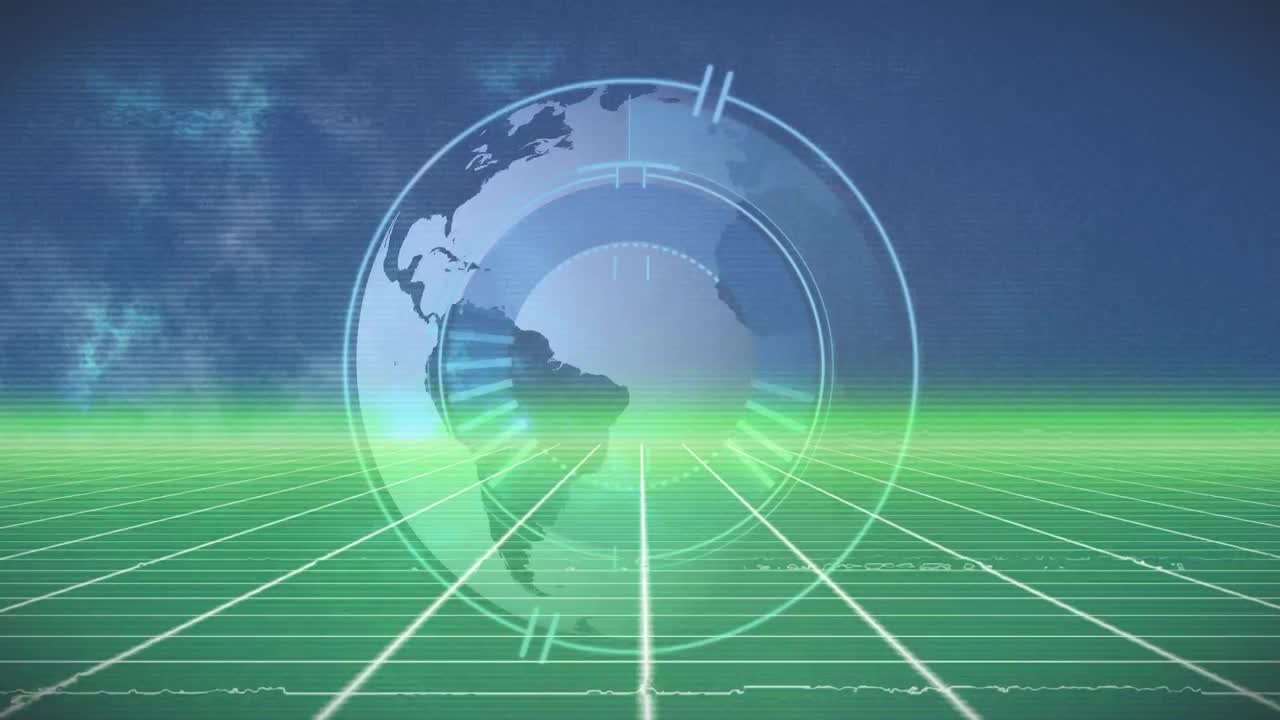 Animation of globe with scope scanning over shapes