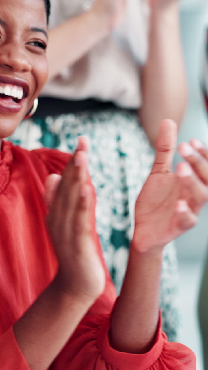 Smiling Woman Clapping Hands in Celebration