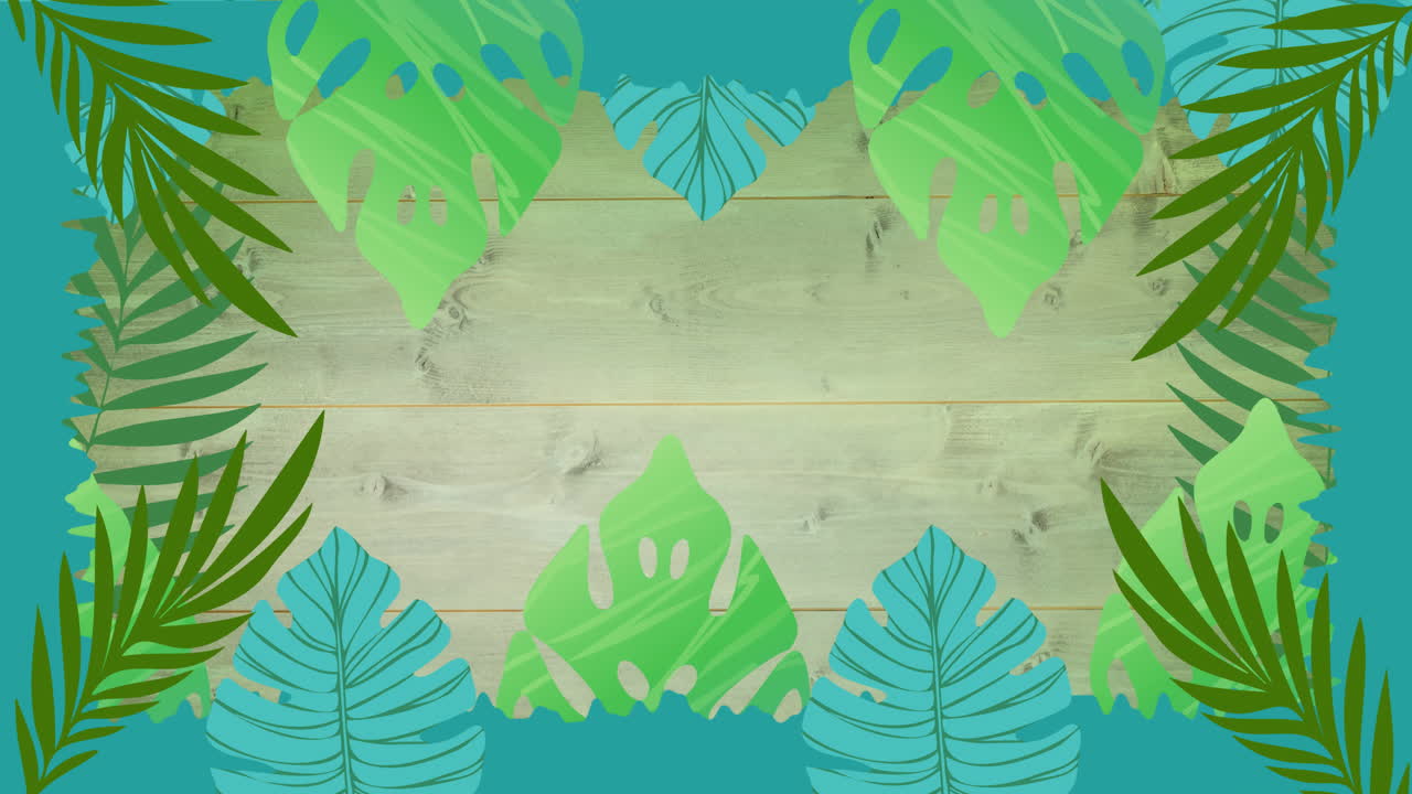 animación de hojas de plantas tropicales sobre un fondo verde