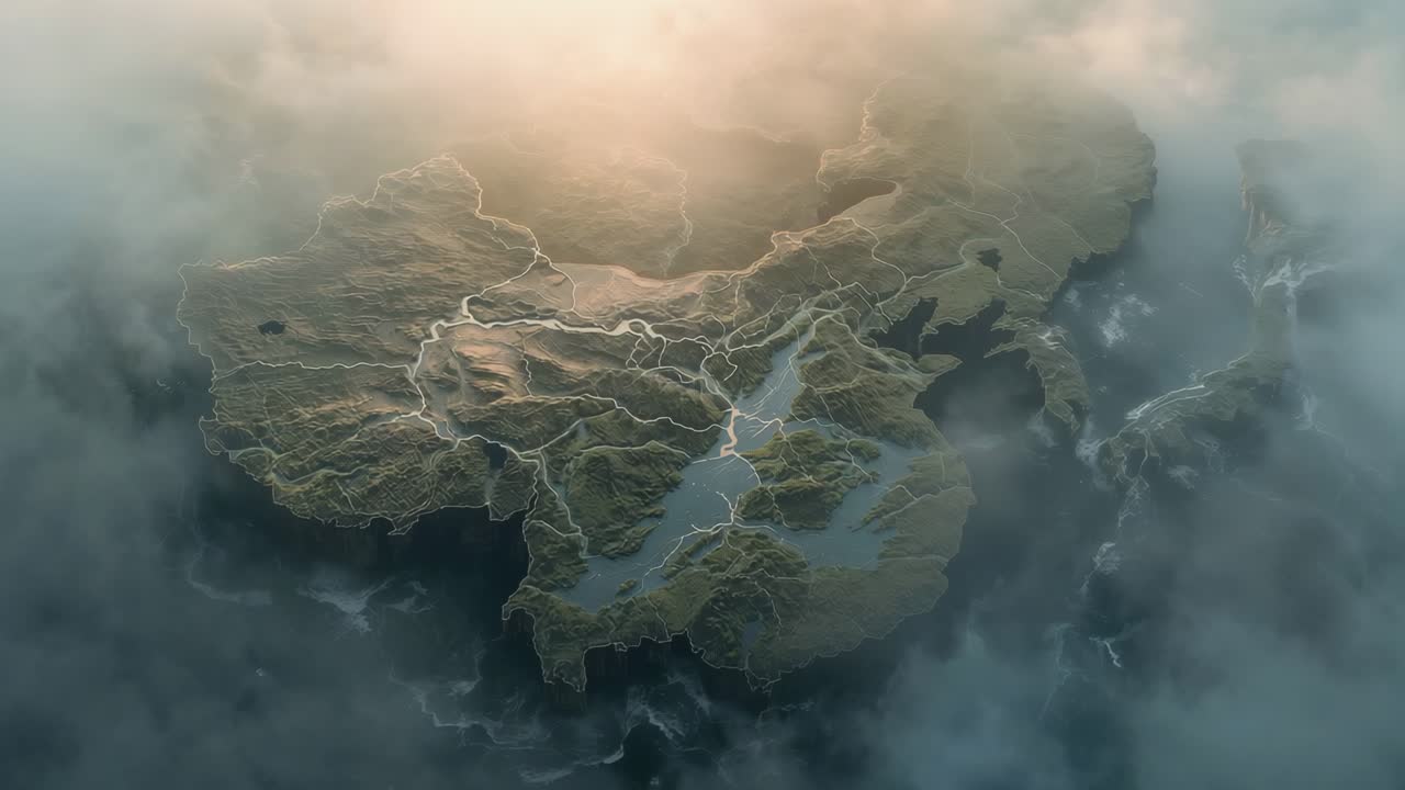 Aerial Topographic Map of China