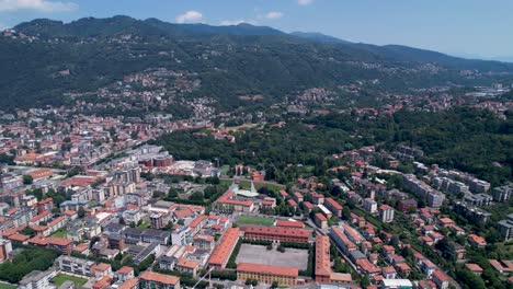 city of como, italy, aerial view of red roofs in downtown area