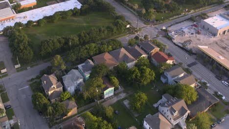 Drone-view-of-homes-in-Galveston,-Texas