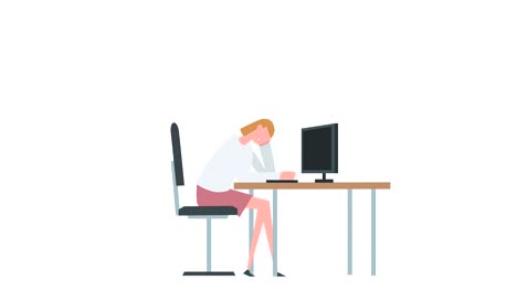 animación de personajes de mujeres coloridas. niña mujer duerme cerca de la situación de la computadora