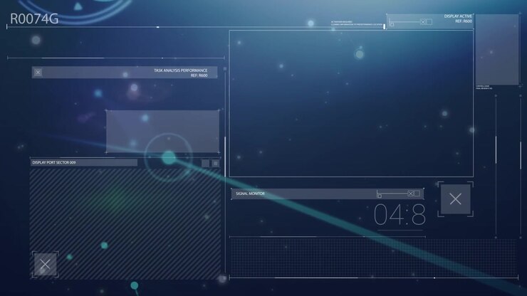Animation of data processing over blue background