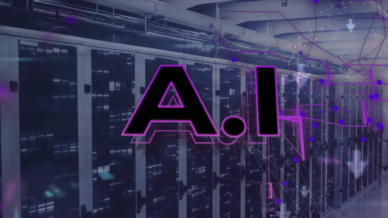 Animation of ai text and data processing over computer servers