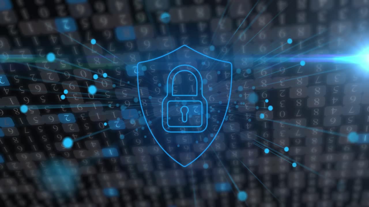 Animation of online security padlock data processing and networks of connections