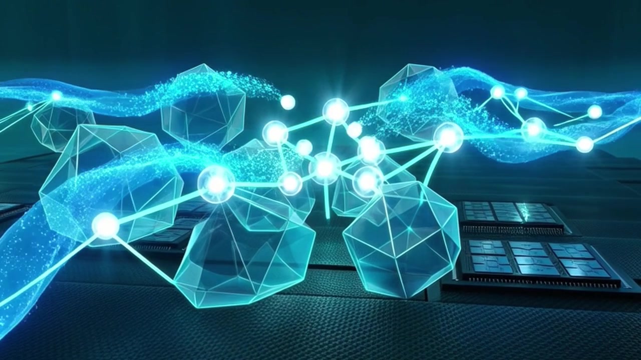 Abstract Digital Network Connection Over Computer Processor Chips