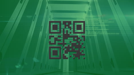 qr code scanner against data processing over empty server room