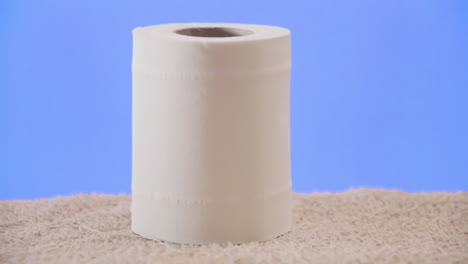 recogiendo muchas sábanas de un buen rollo de papel higiénico, casi lleno y sin usar, dejado en una toalla, mientras está en el baño